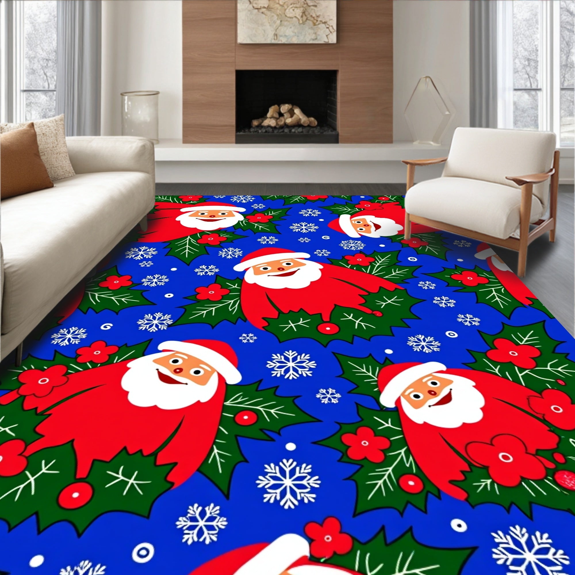 Happy Santa Holly Snowflake Collection Rug