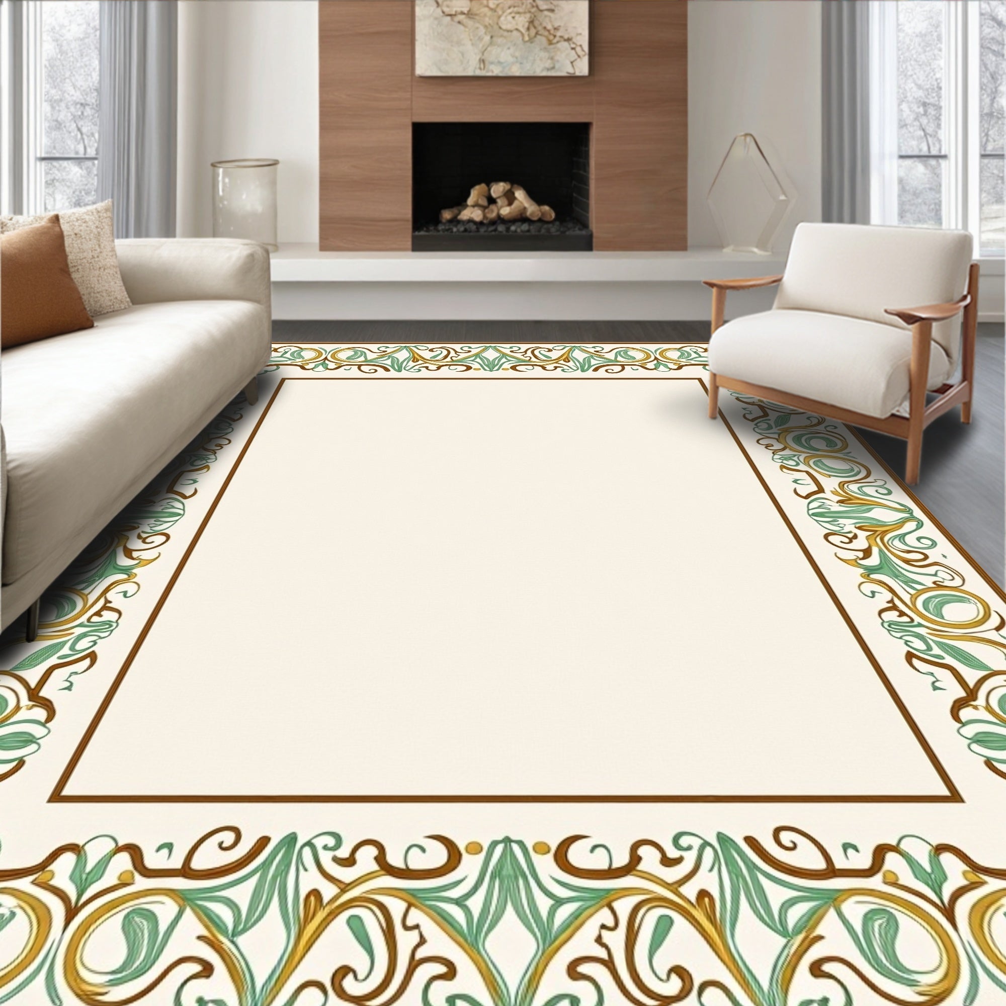 Art Nouveau Floral Swirl Border Rug