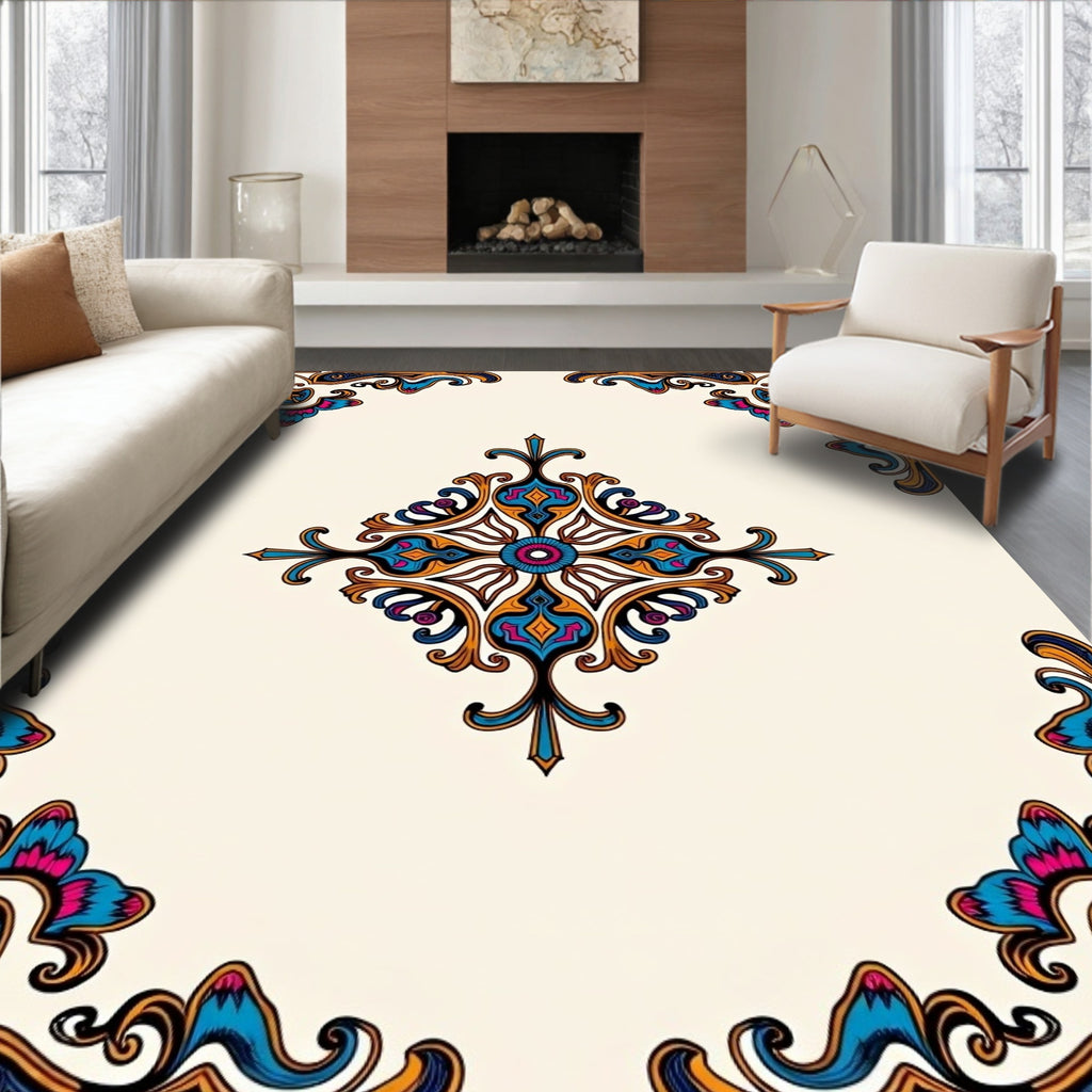 Vintage Floral Inspired Geometric Rug