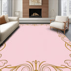 Ornate Gold Flourish Pink Background Rug
