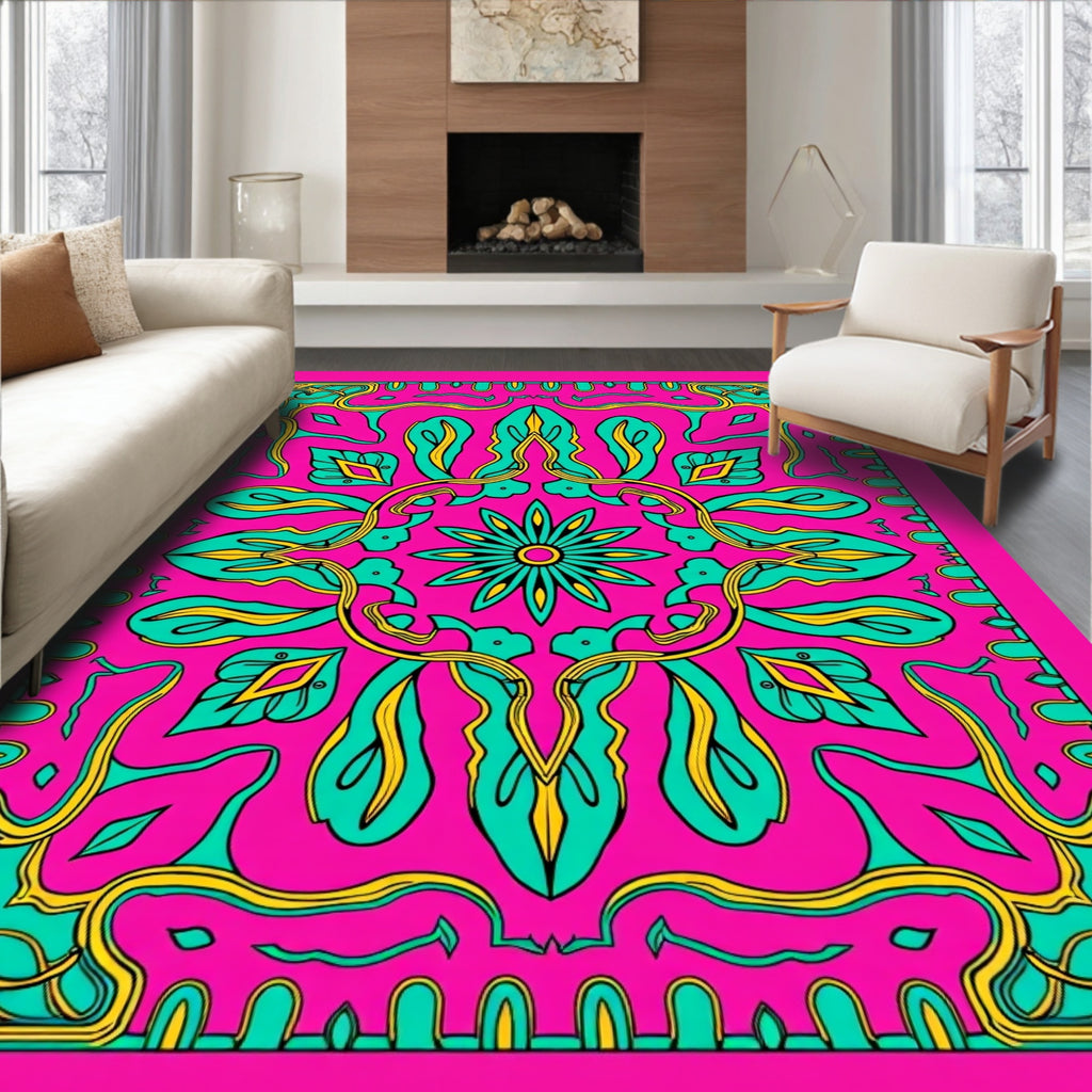 Vibrant Floral Symmetry Pattern Rug