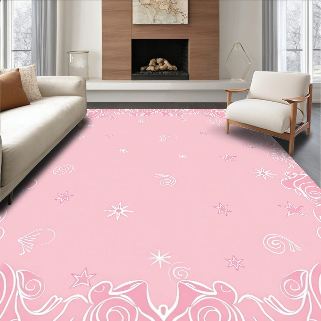 Delicate Pink Star Swirl Pattern Rug