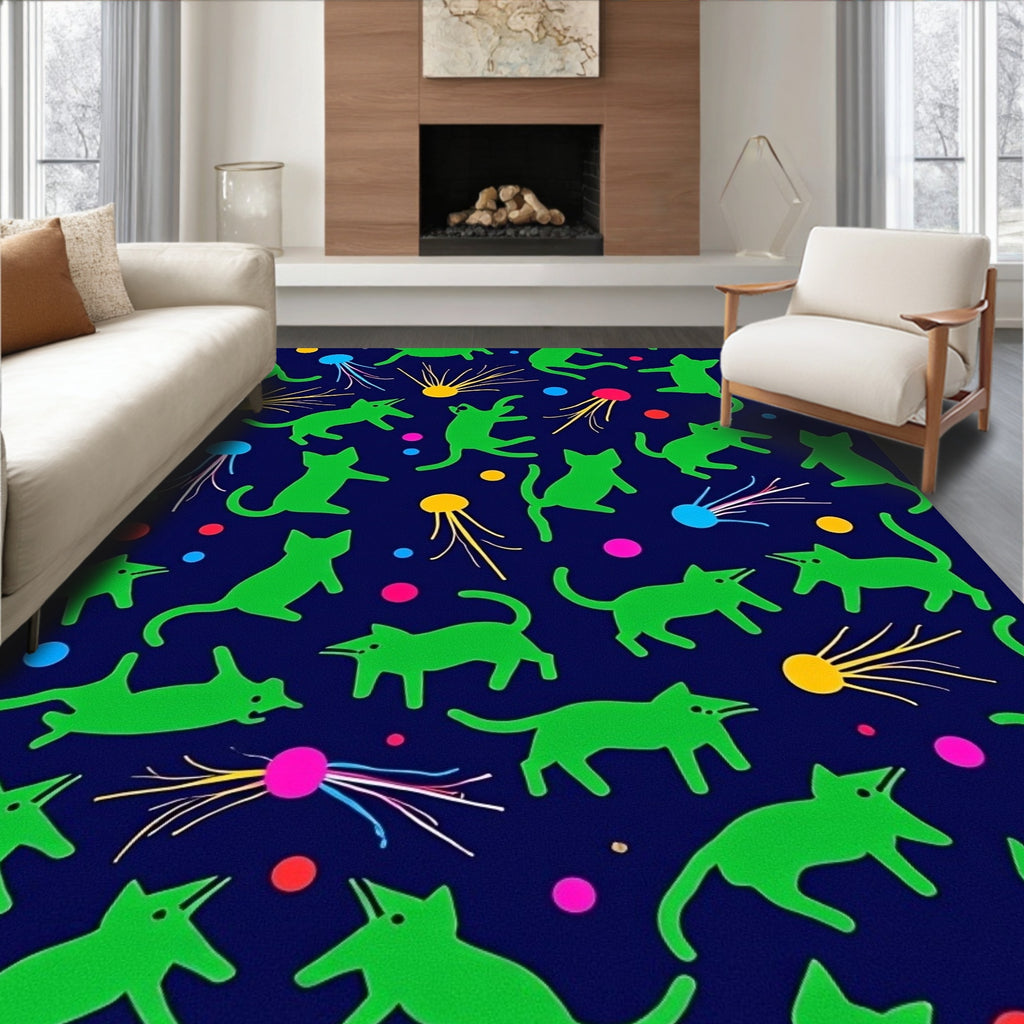 Green Cat Jellyfish Comet Pattern Rug