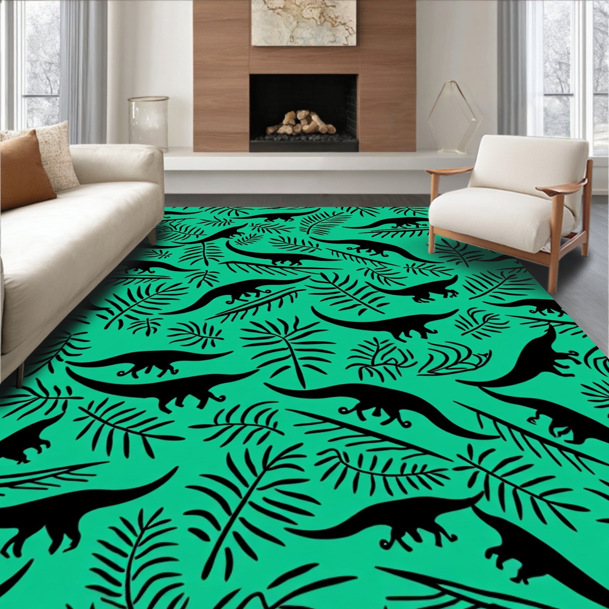 Dinosaur Fern Pattern Design Rug