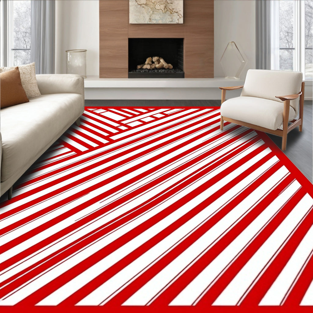 Bold Red Linear Weave Rug