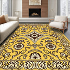 Ornate Yellow Floral Pattern Design Rug