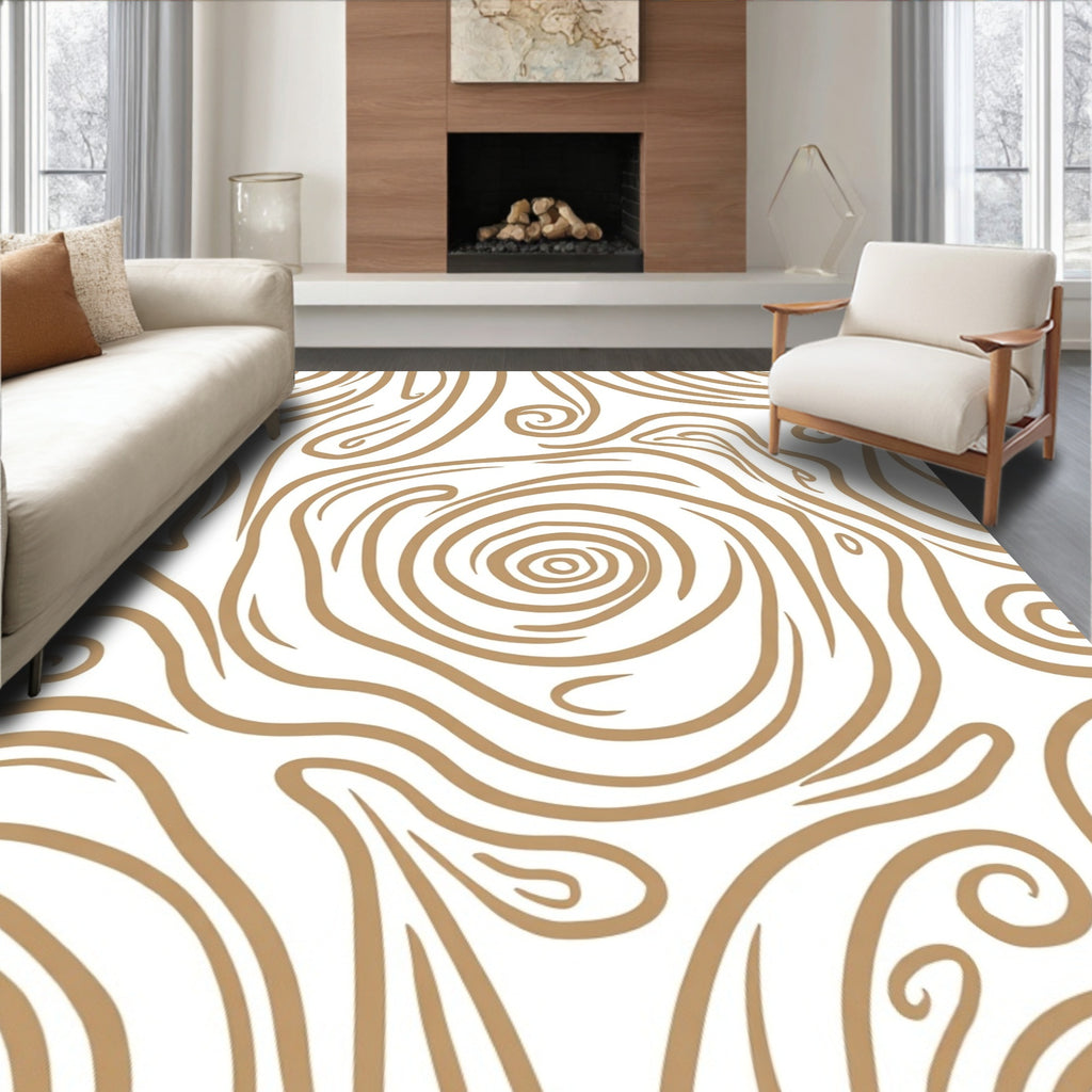 Brown Swirl Organic Wavy Pattern Rug