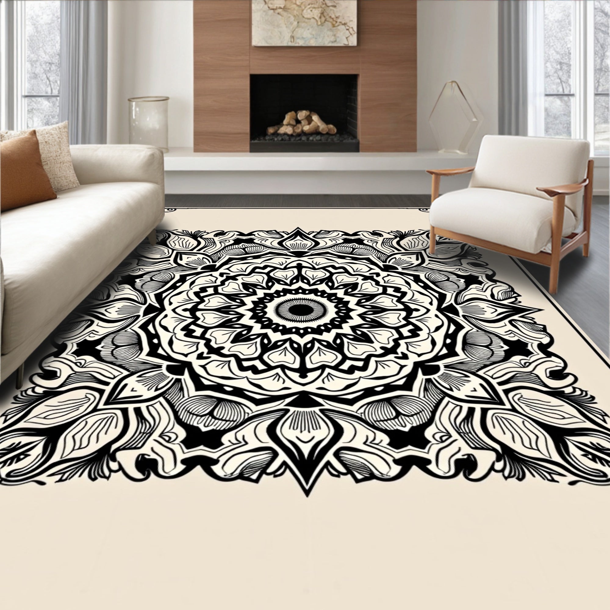 Intricate Floral Mandala Pattern Rug