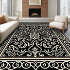 Black Ivory Ornamental Scroll Rug
