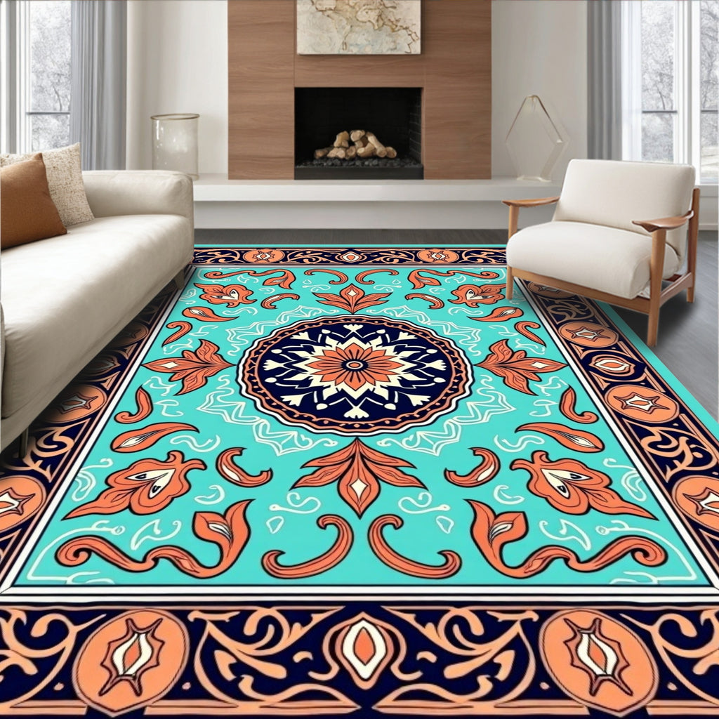 Ornate Floral Mandala Decorative Rug