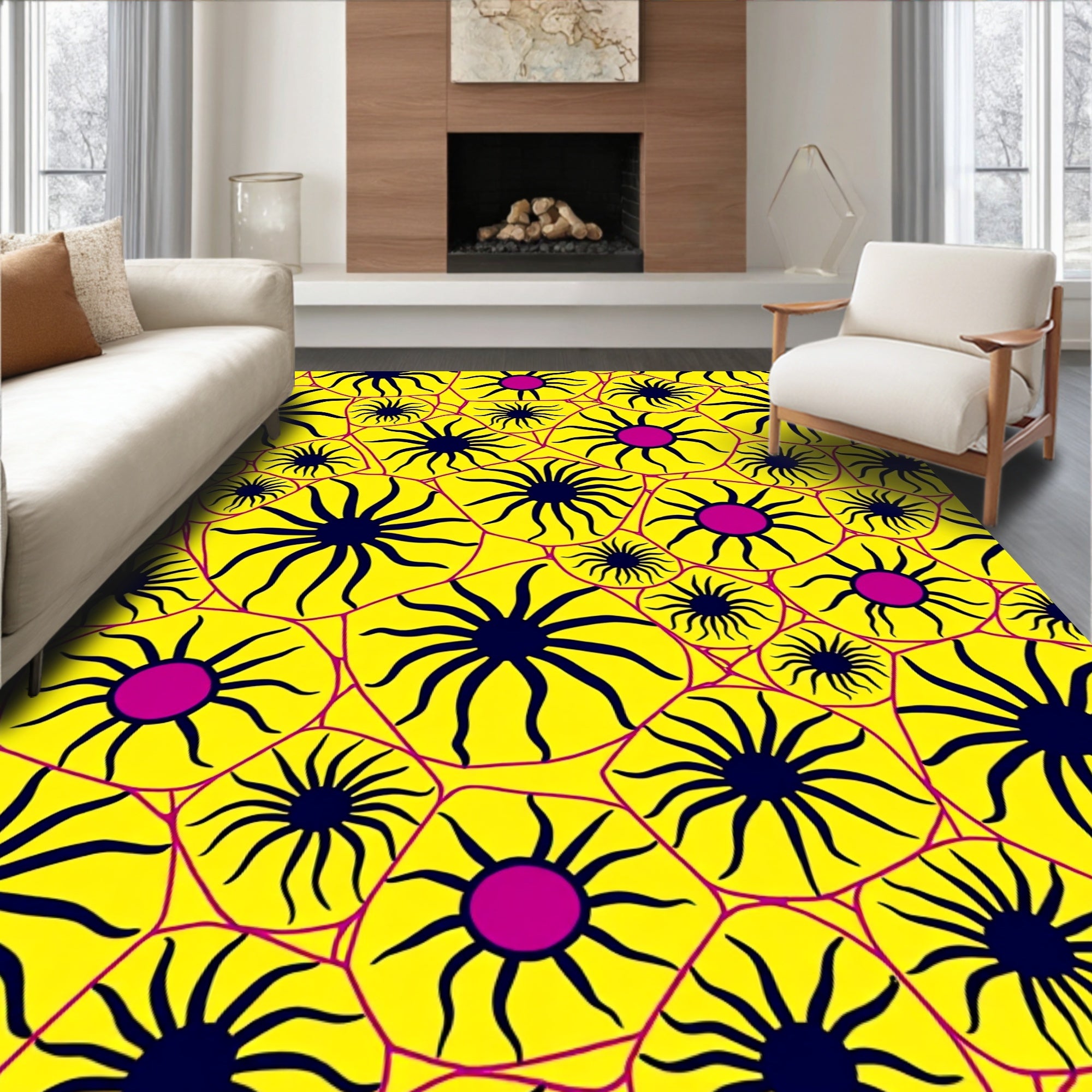 Radiant Starburst Pattern Yellow Rug