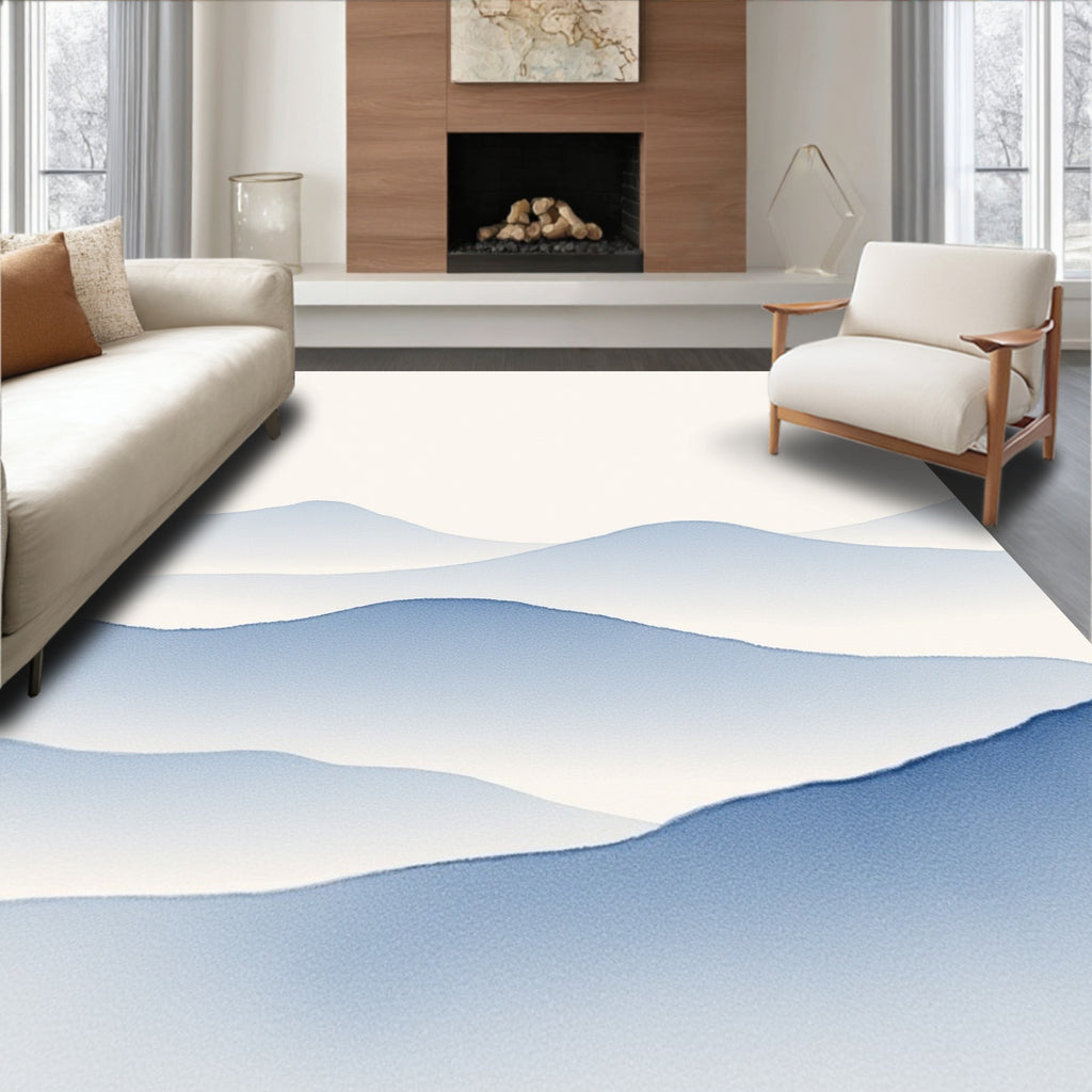 Layered Blue Mountain Silhouette Rug