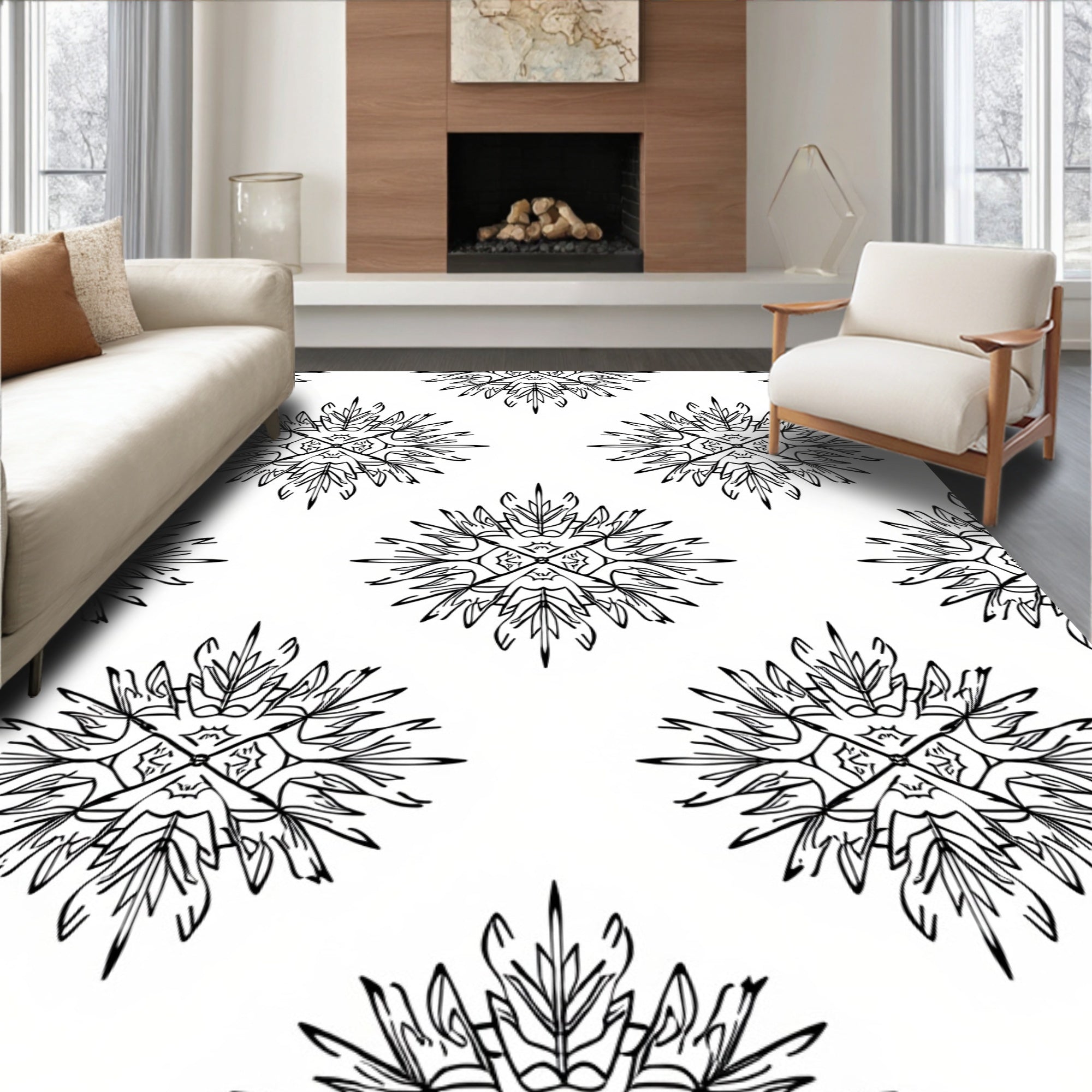 Abstract Floral Starburst Pattern Rug