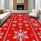Red White Snowflake Pattern Rug