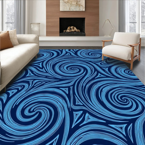 Abstract Swirly Blue Line Art Rug