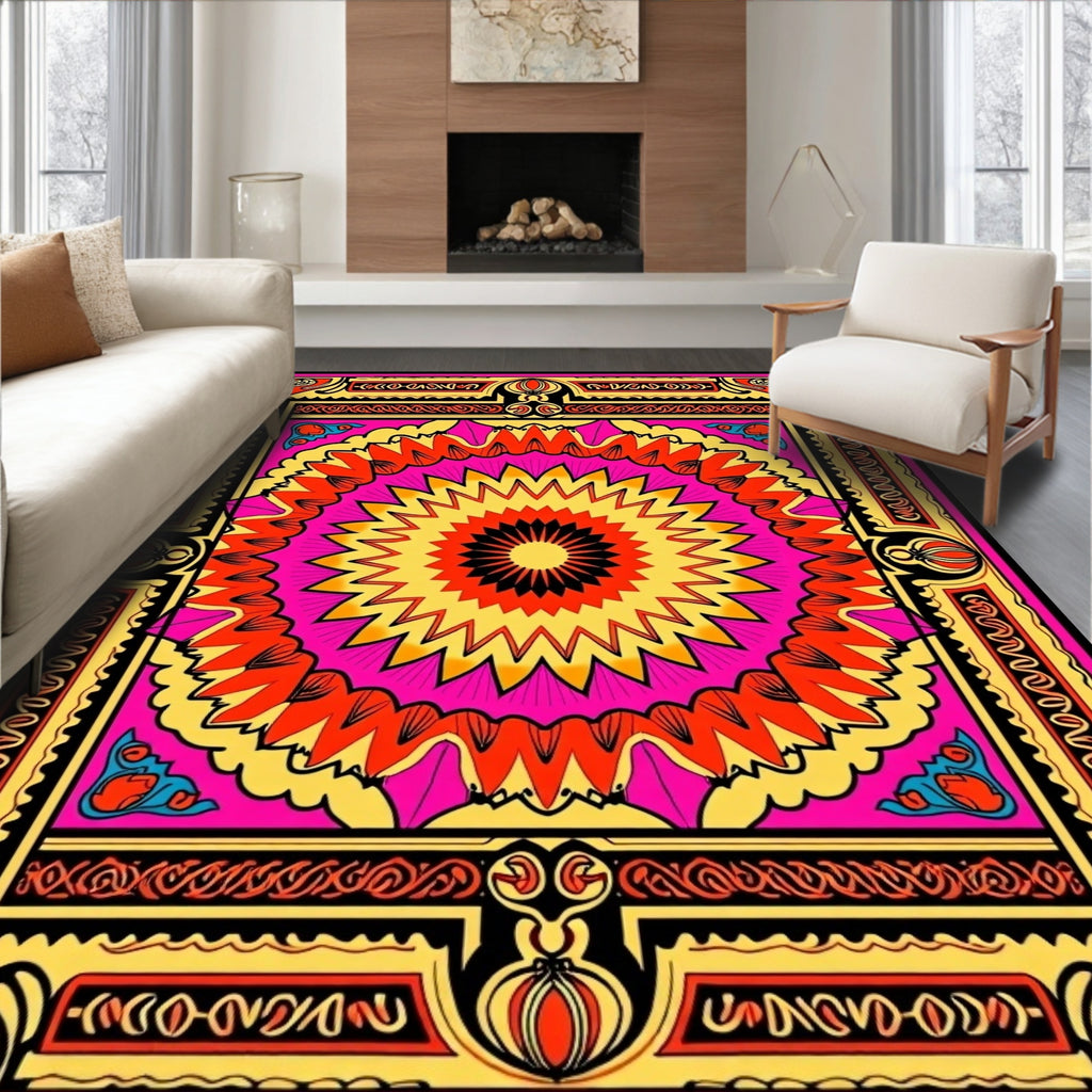 Vibrant Sunburst Mandala Pattern Rug