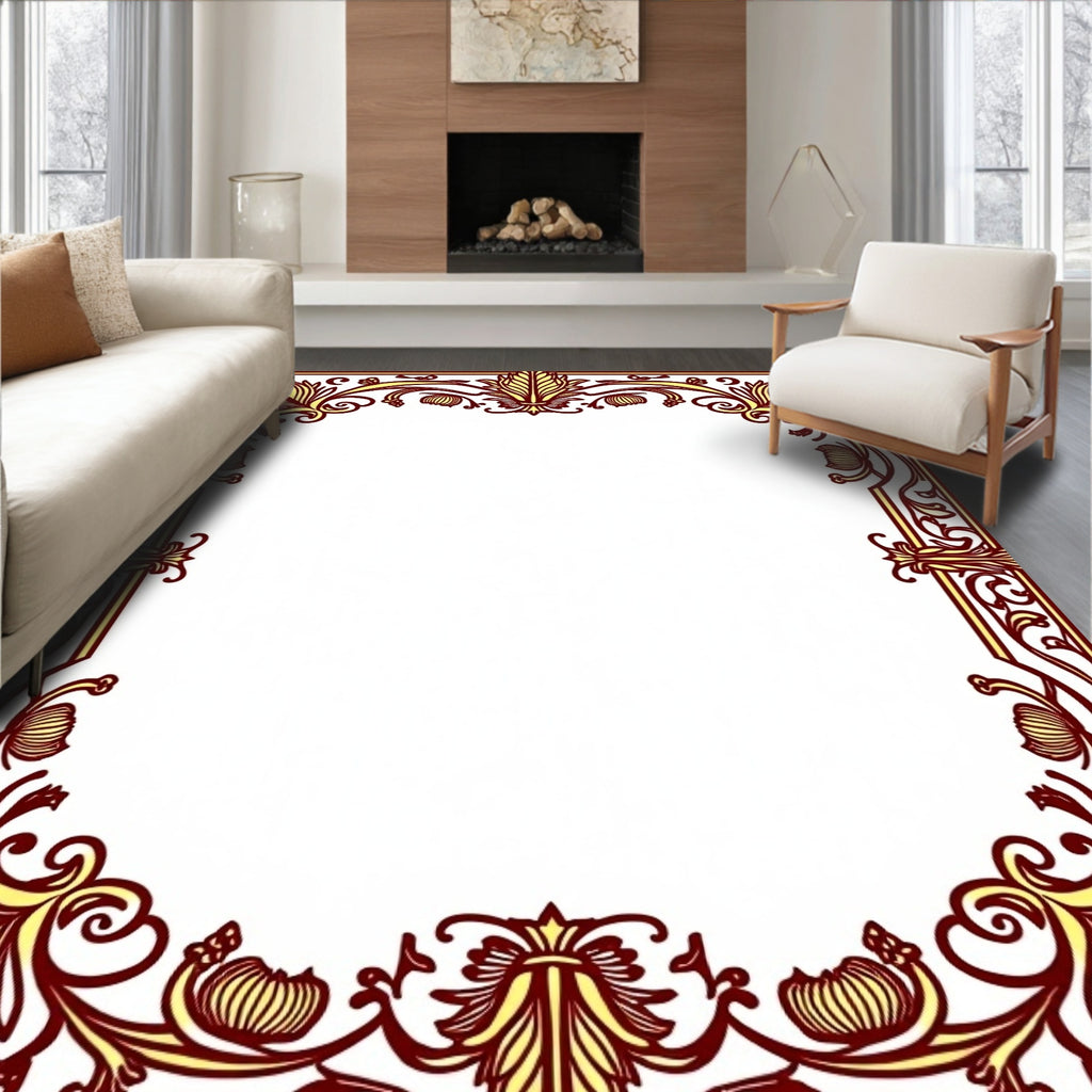 Ornate Floral Border Design Rug