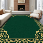 Emerald Green Golden Scrollwork Border Rug