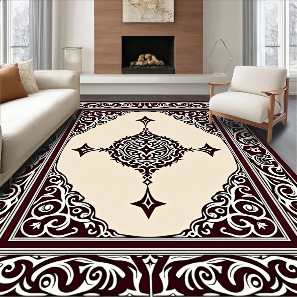 Ornate Dark Brown Cream Medallion Rug