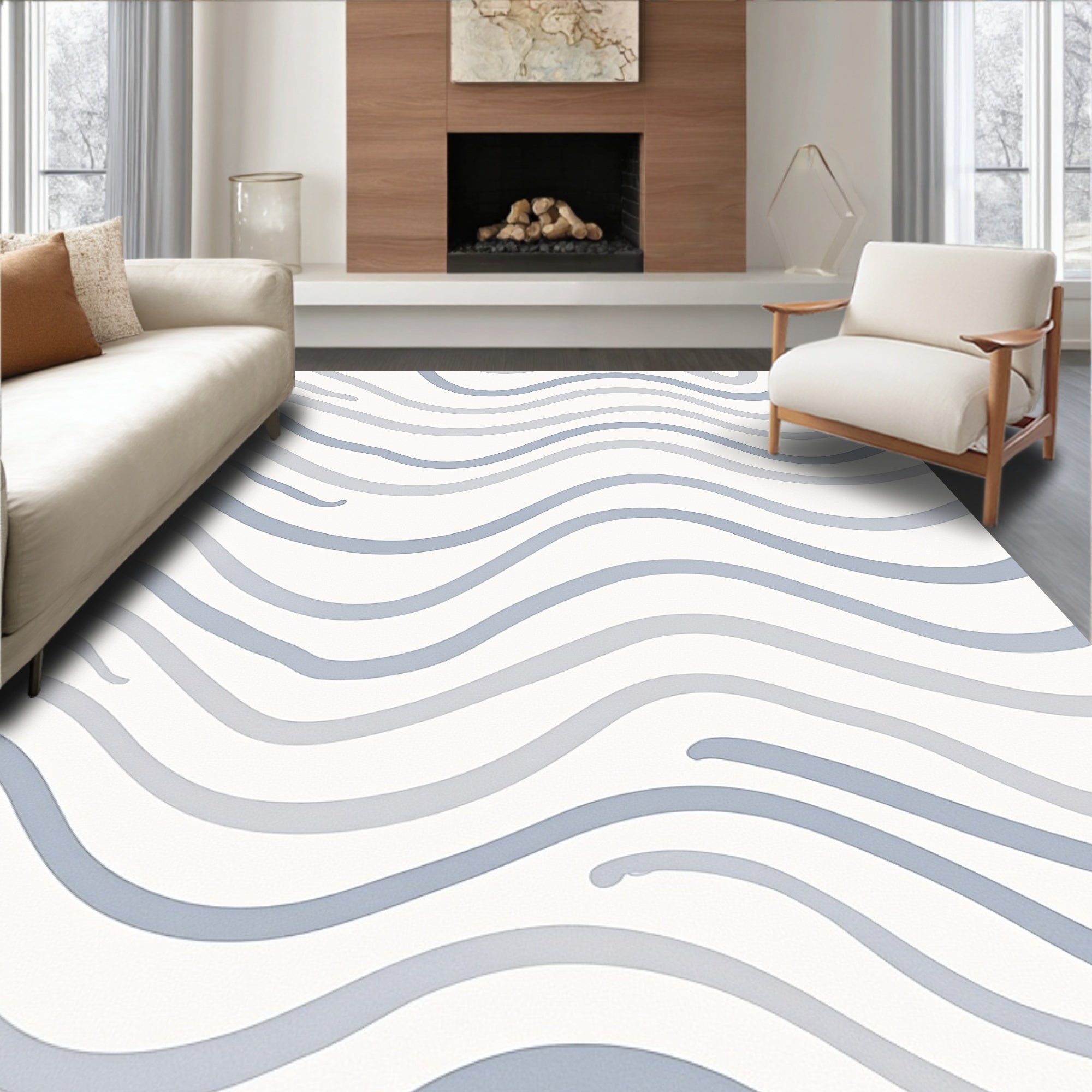 Modern Wavy Stripe Pattern Rug