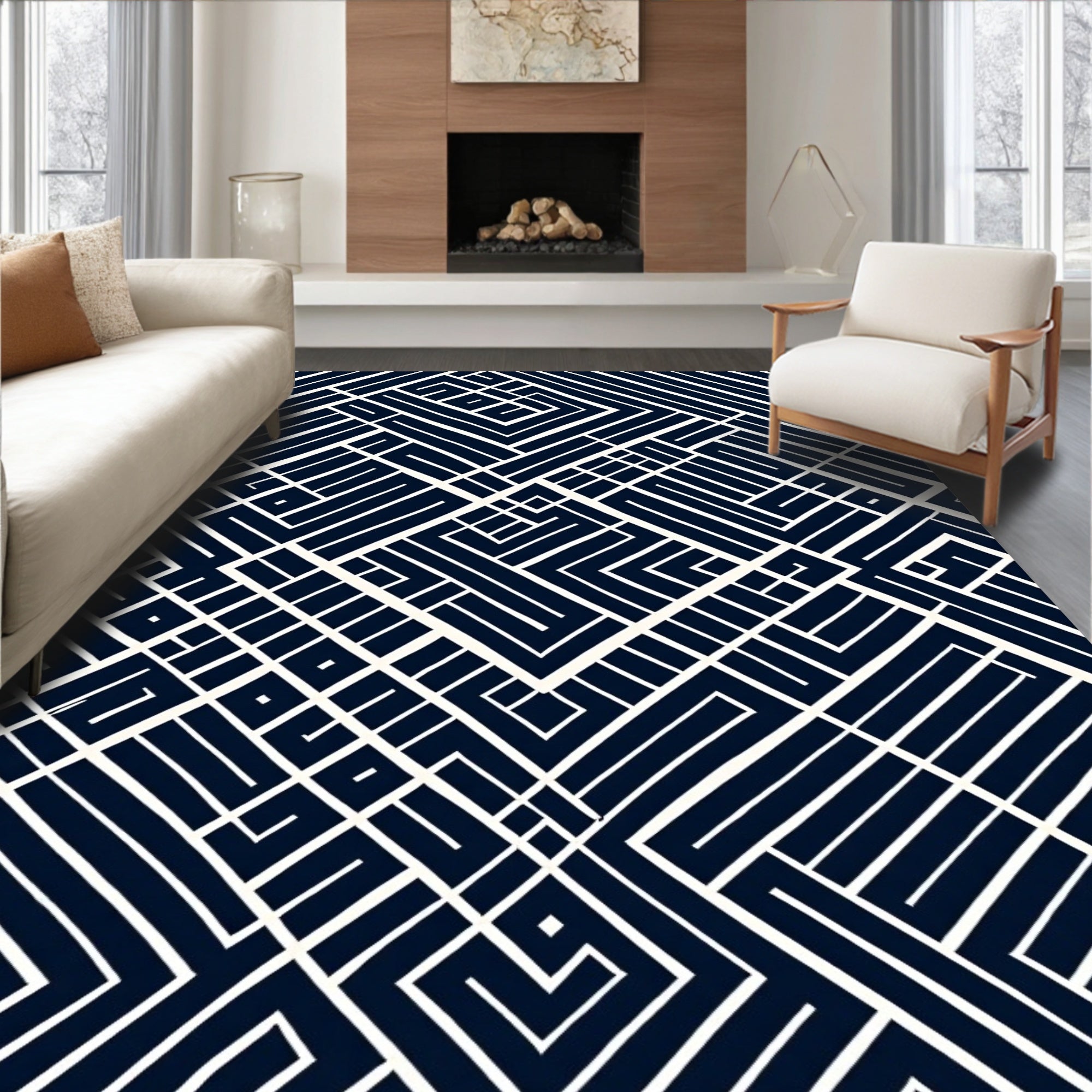Abstract Geometric Labyrinth Pattern Rug