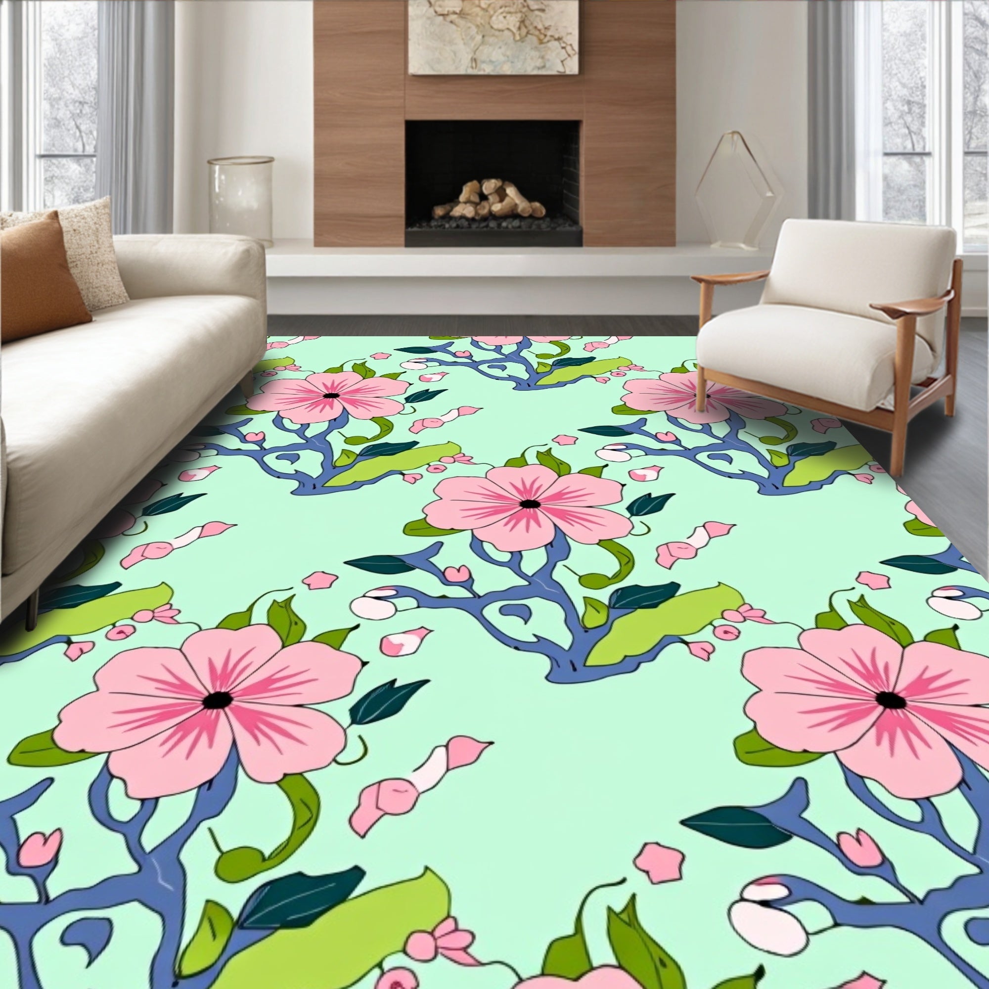 Spring Blossom Floral Pattern Rug
