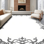Ornate Gray Swirling Scrollwork Pattern Rug