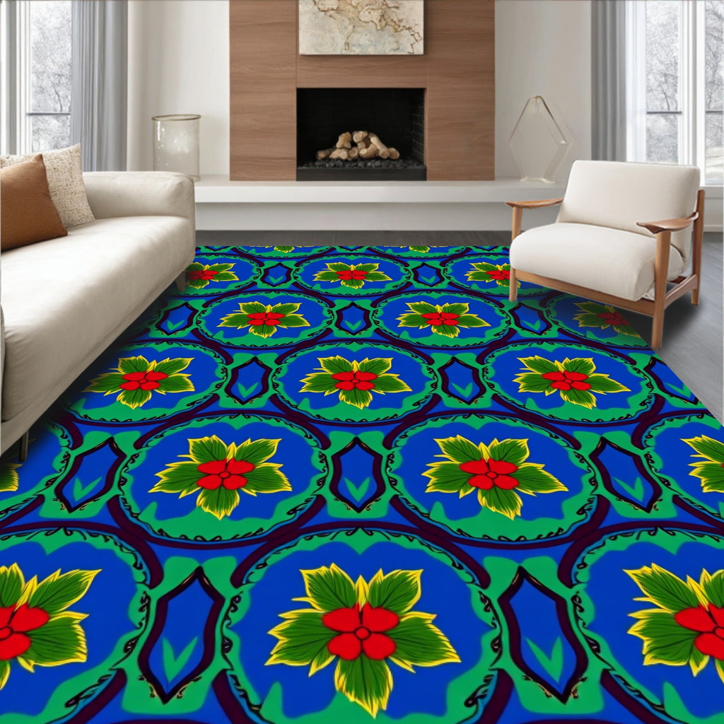 Vibrant Floral Medallion Pattern Design Rug