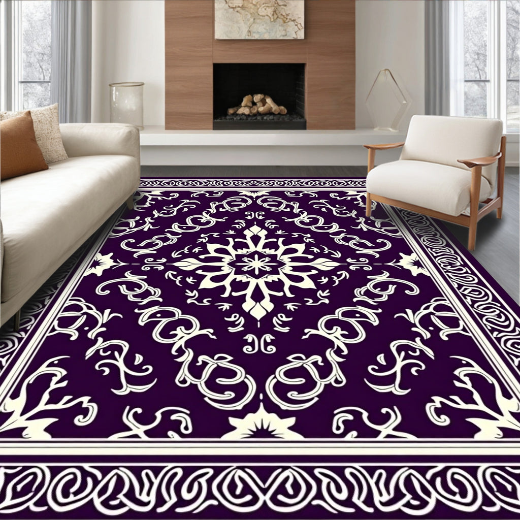 Elegant Ivory Floral Swirl Pattern Rug
