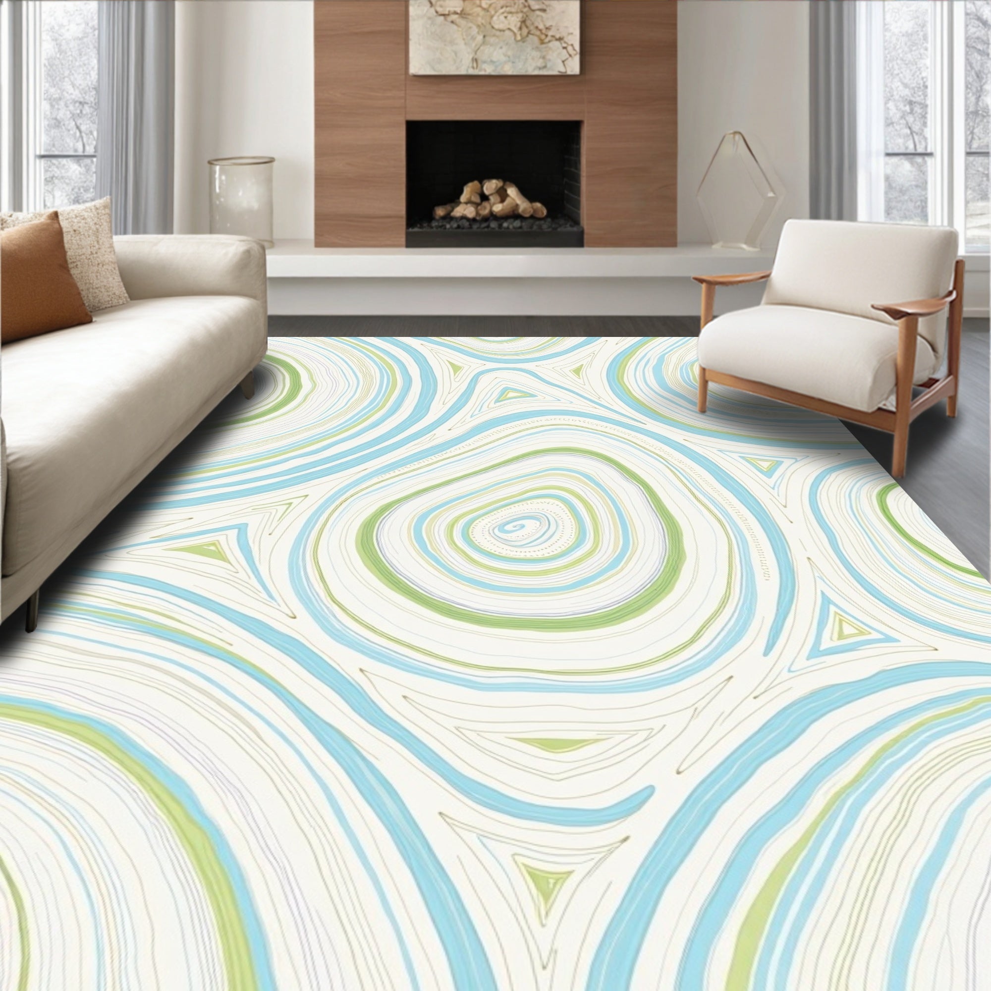 Abstract Swirls Patterned Light Rug