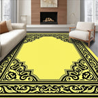 Classic Black Yellow Ornate Border Rug