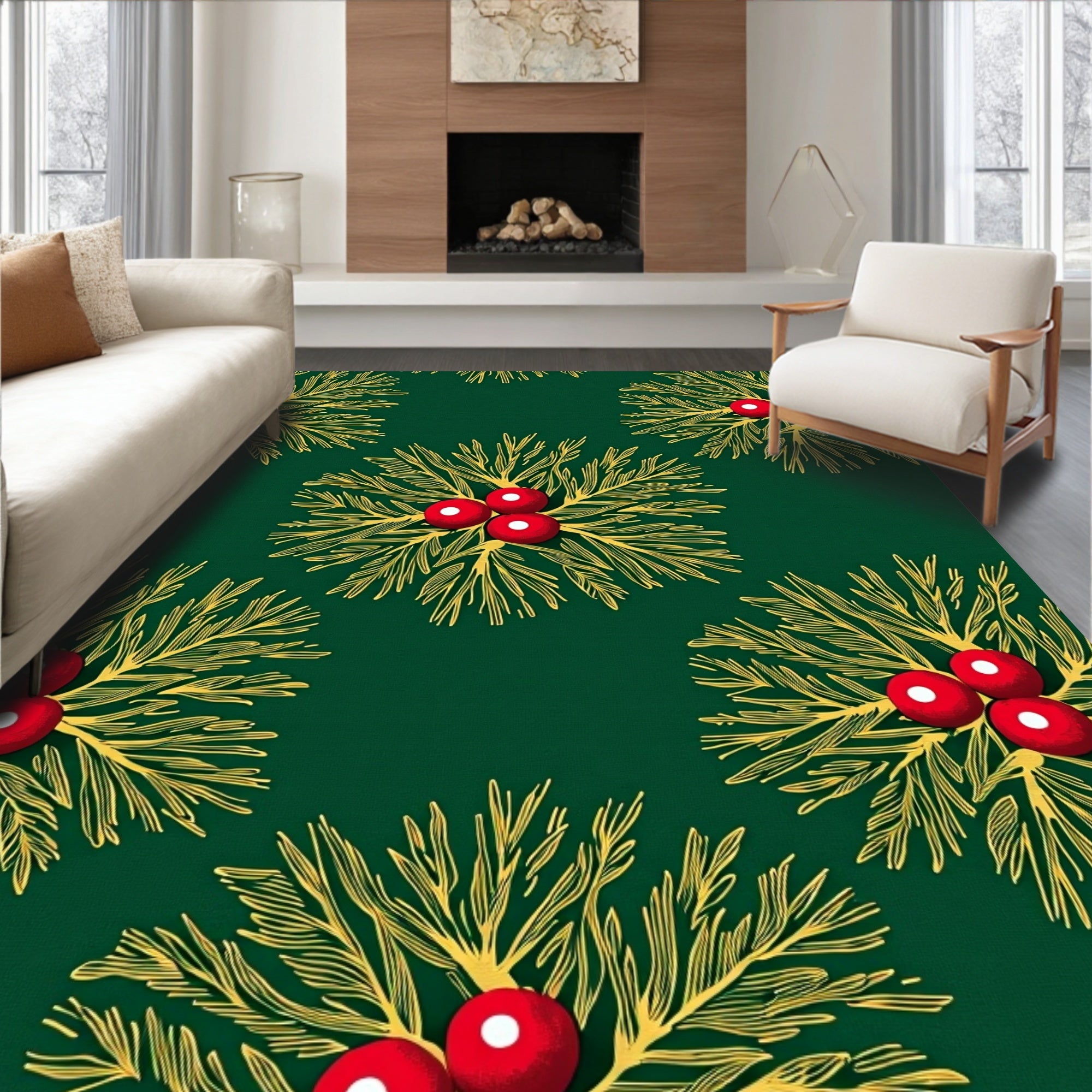 Festive Holly Berry Pattern Design Rug