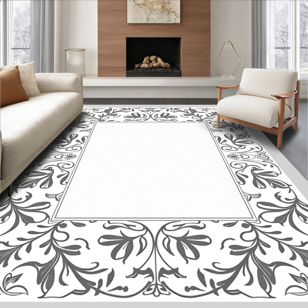 Ornate Floral Vine Border Design Rug