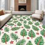 Green Pine Sprig Red Flower Pattern Rug