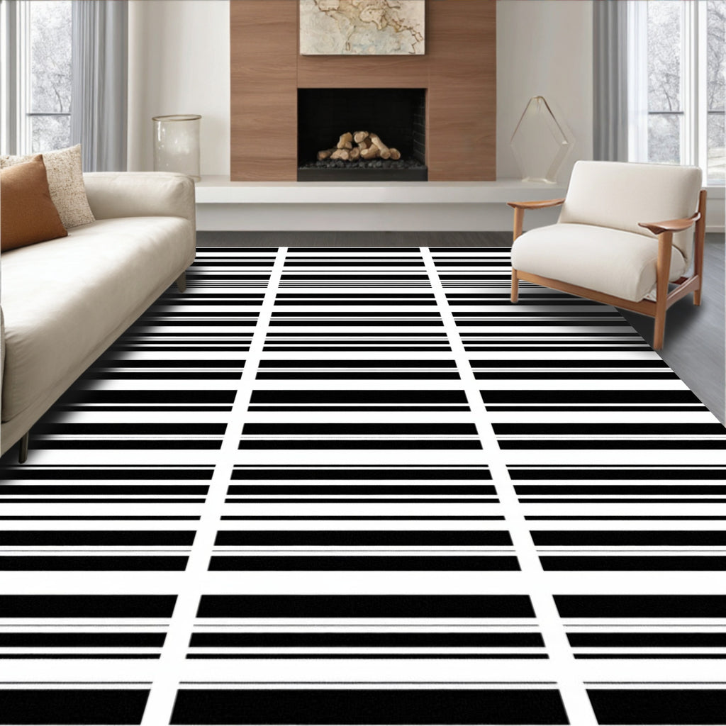 Modern Black White Stripe Pattern Rug