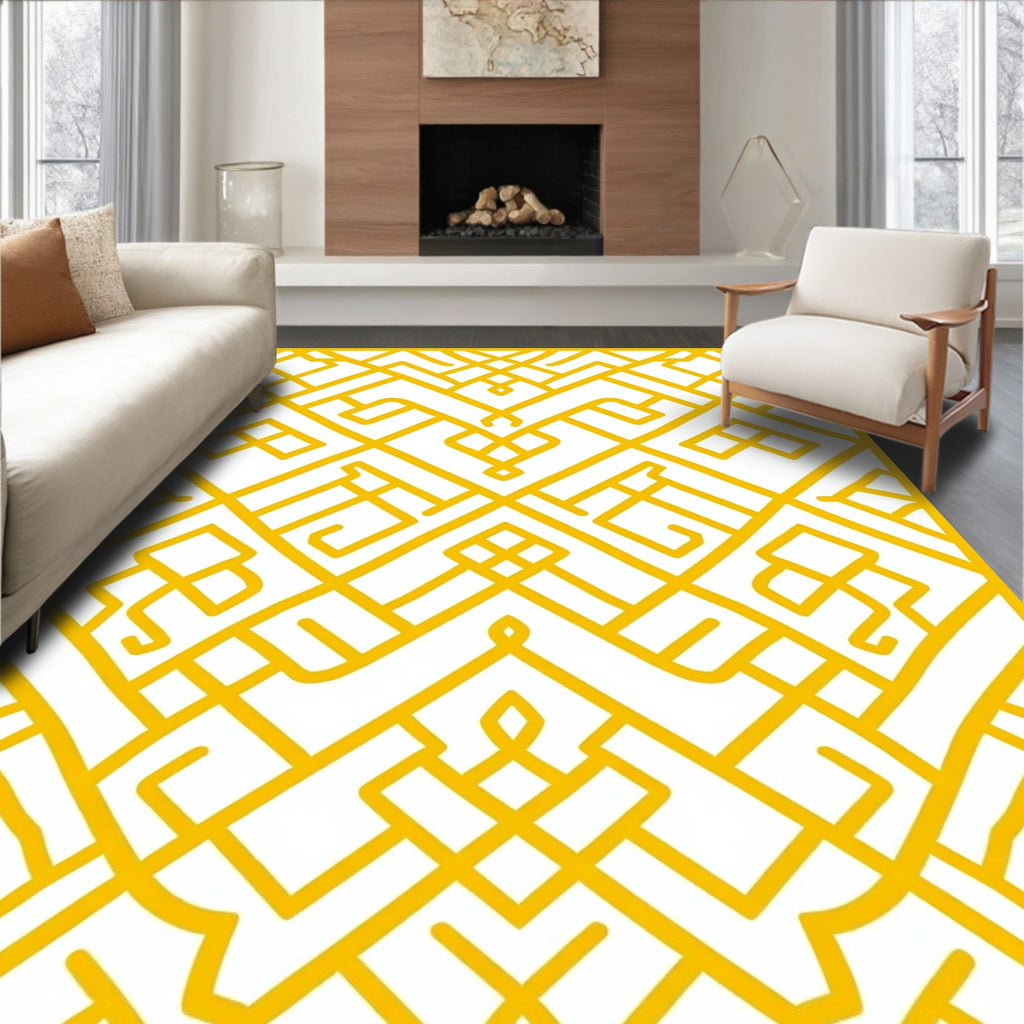 Yellow Geometric Labyrinth Pattern Rug