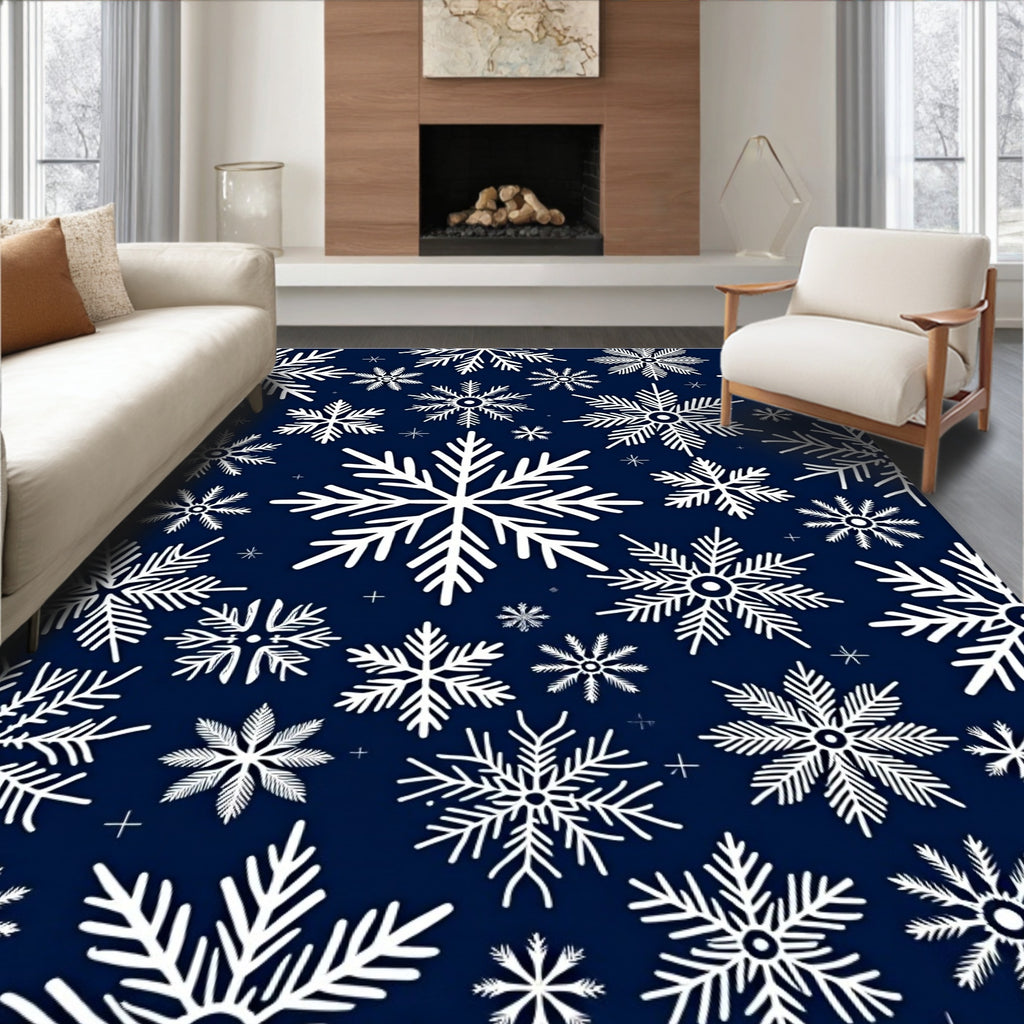 Winter White Snowflakes Navy Rug