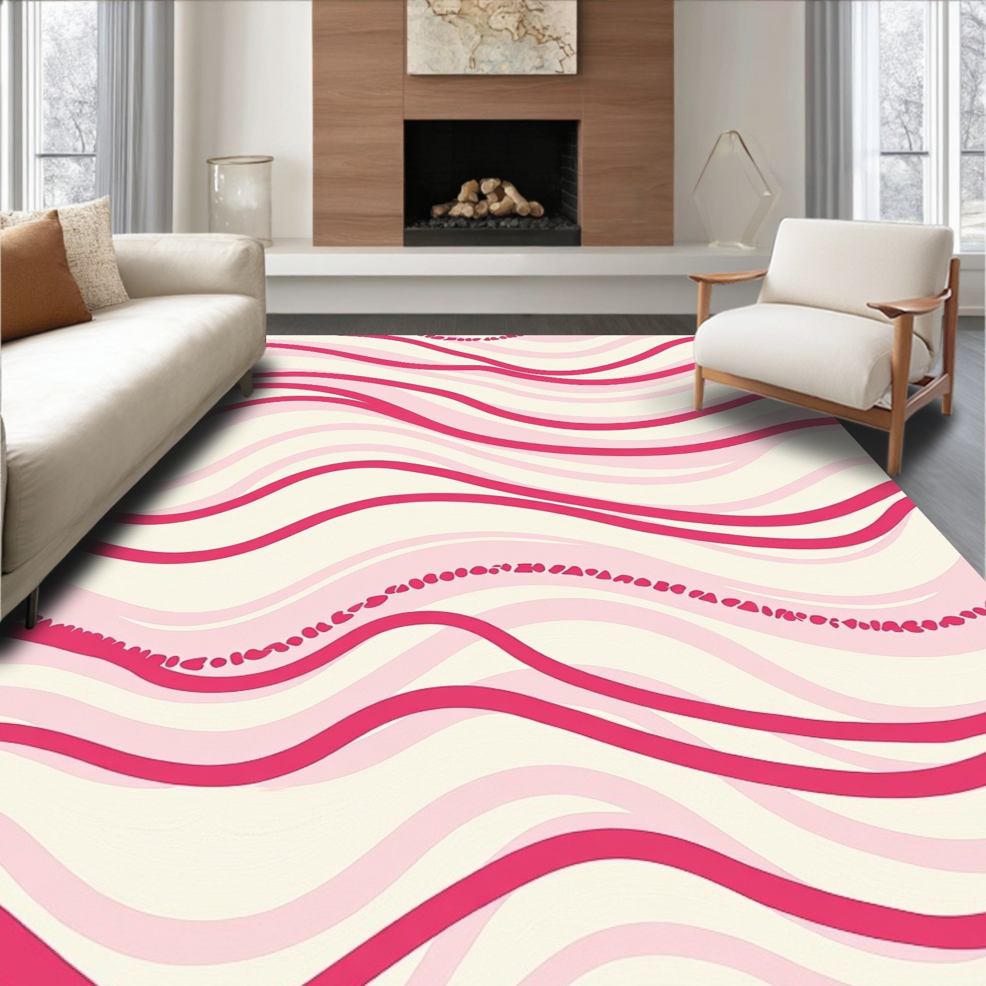 Pink Wave Organic Pattern Rug