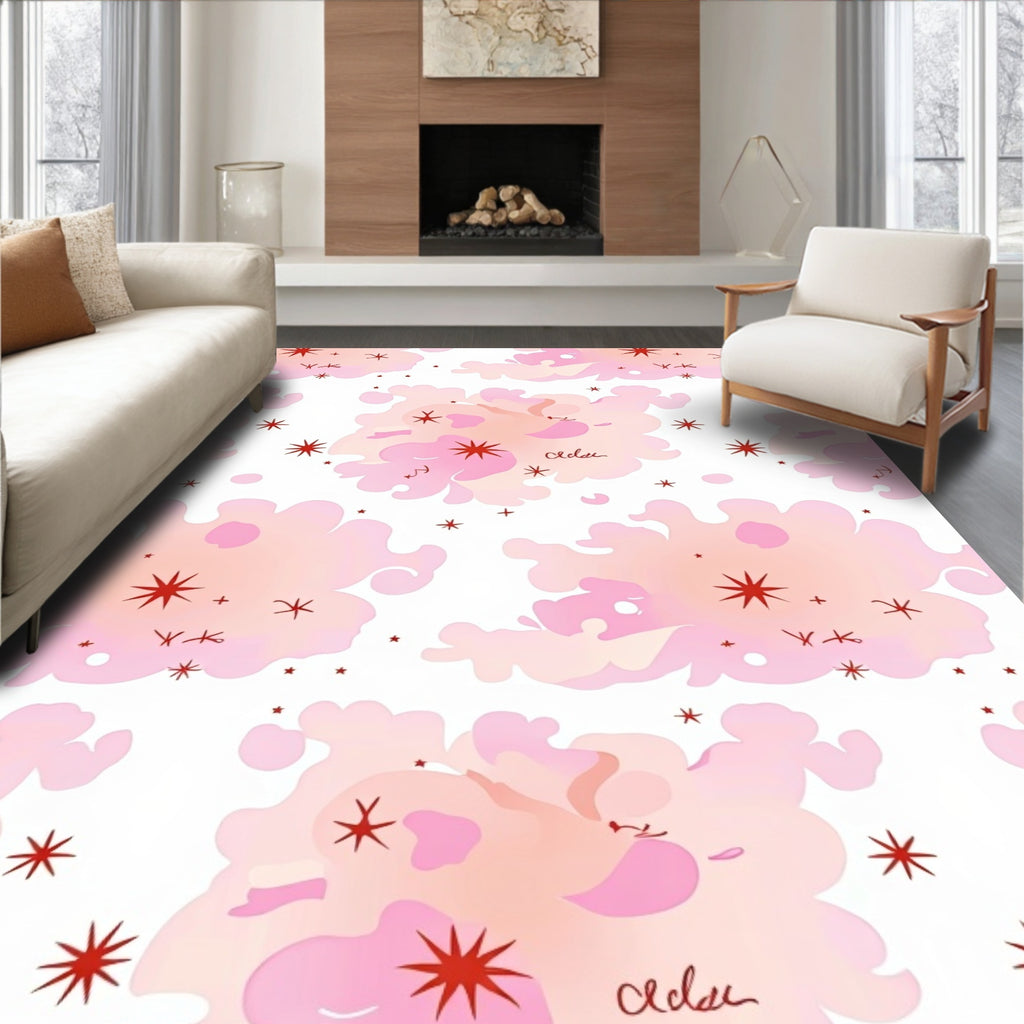Pink Cloud Stars Design Rug
