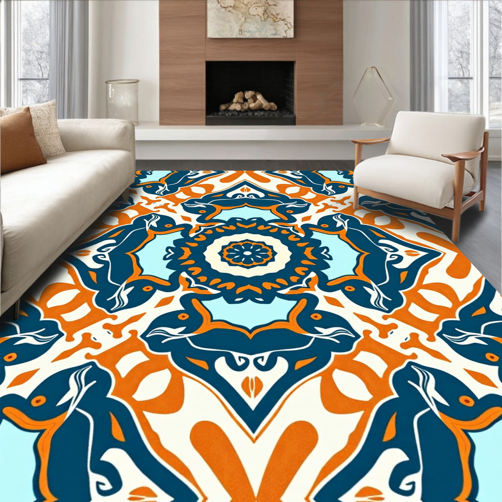 Colorful Symmetrical Medallion Geometric Pattern Rug