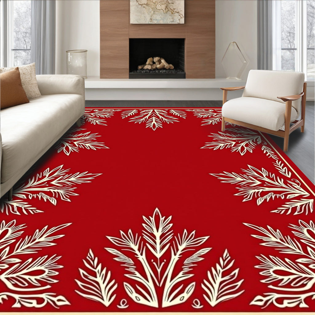 Crimson Leafy Border Design Rug