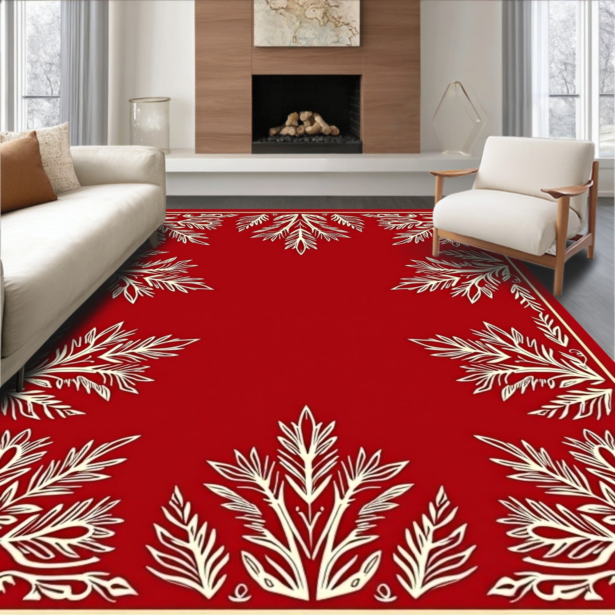 Crimson Leafy Border Design Rug