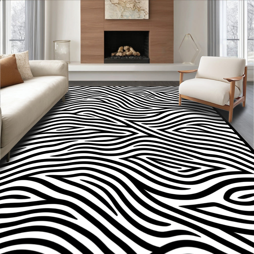 Abstract Black White Swirl Pattern Rug
