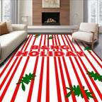 Red White Striped Evergreen Branches Rug