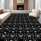 Chic White Florals On Black Background Rug