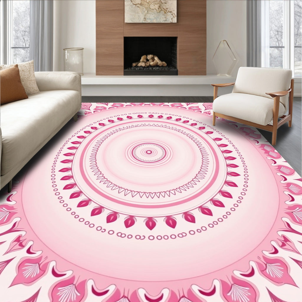 Pink Floral Mandala Pattern Rug