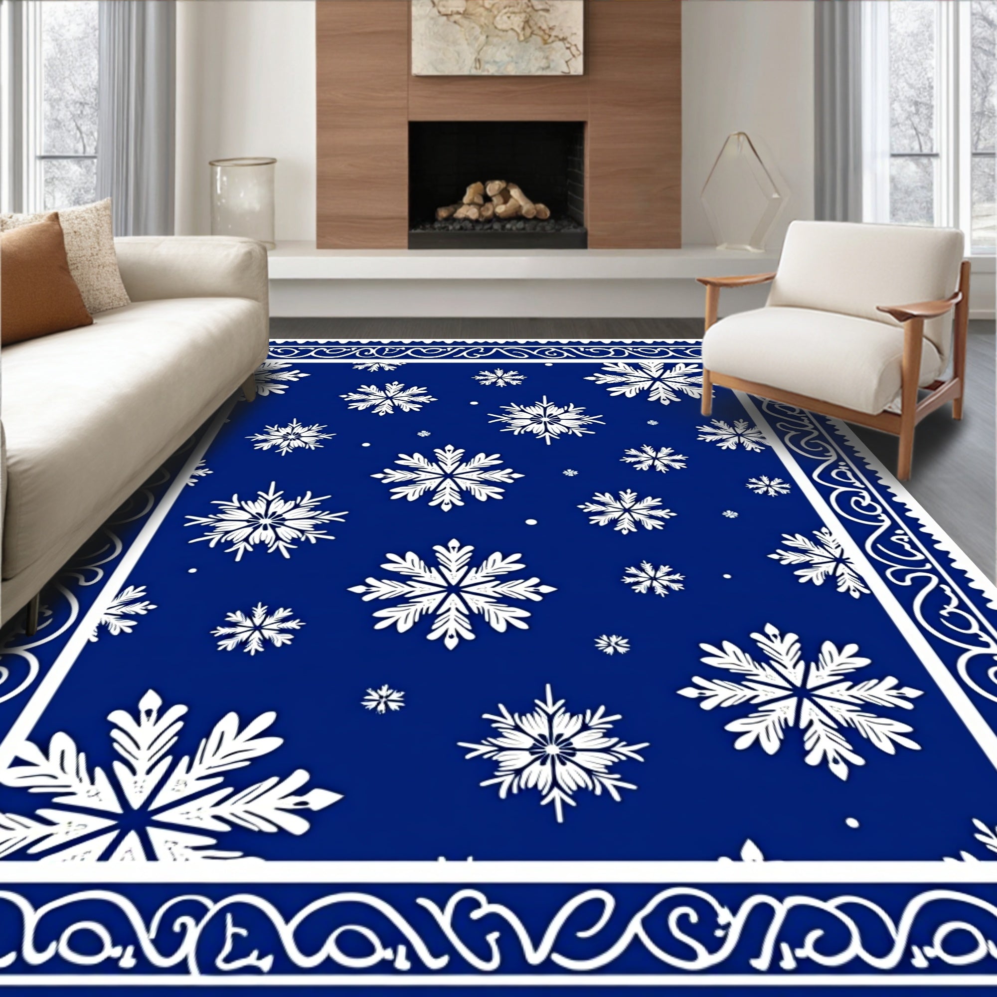 Winter Snowflake Navy Decorative Rug
