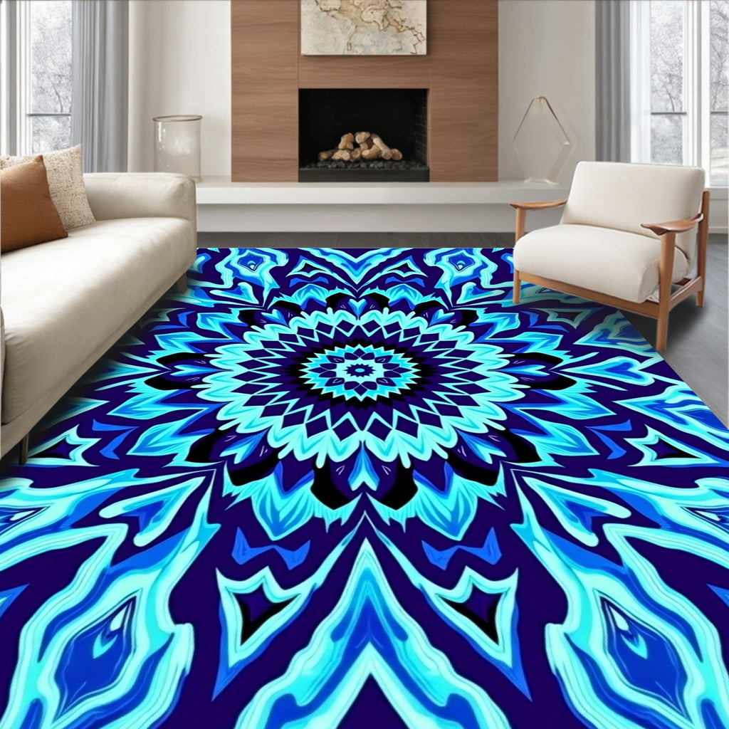 Radial Blue Aqua Pattern Rug