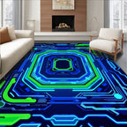 Futuristic Neon Circuit Board Pattern Rug
