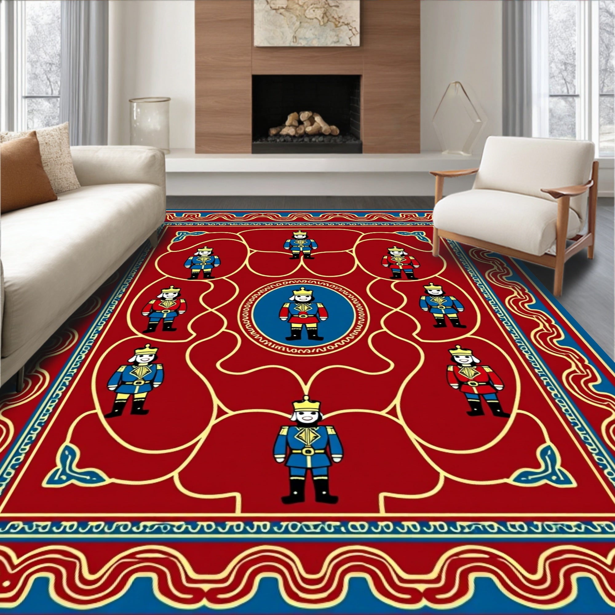 Regal Soldier Pattern On Red Rug